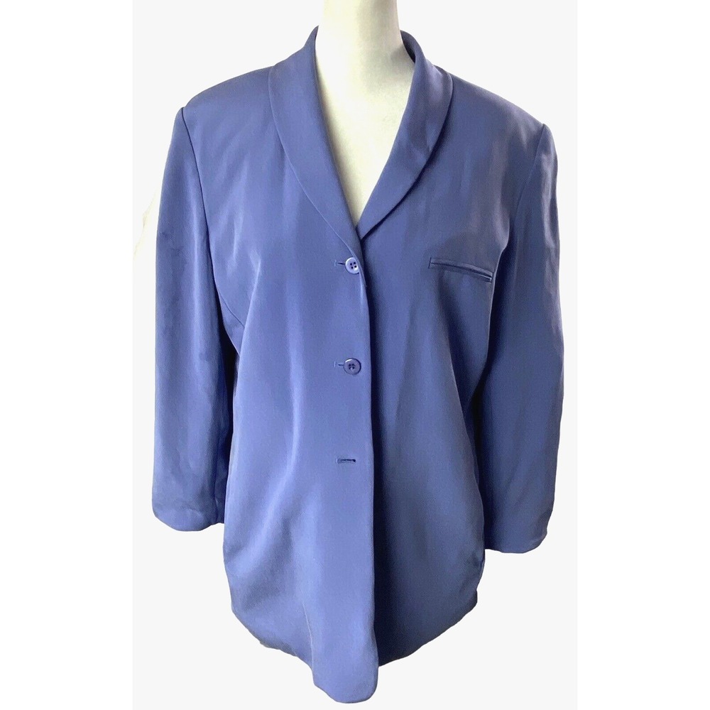 Vtg TRAVIS AYERS Women 100% Silk Blazer Sz 14 Periwinkle Professional Work hg-42